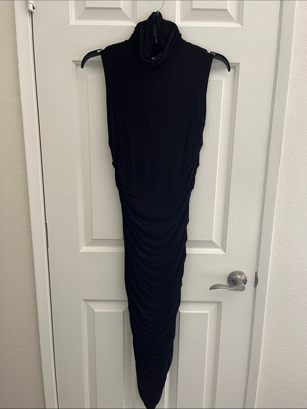 Bailey 44 Black Sleeveless Turtleneck Ruched Maxi Dress